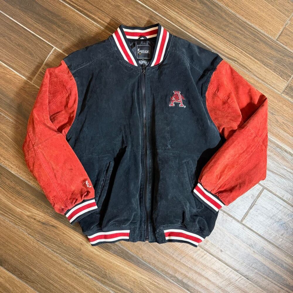Vintage 90s Arkansas Razorbacks Spotlight Leather Varsity Jacket XL